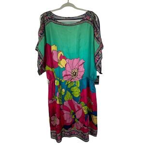 Boston Proper Floral Gold Chain Print Boat Neck Dress Women's Size XL